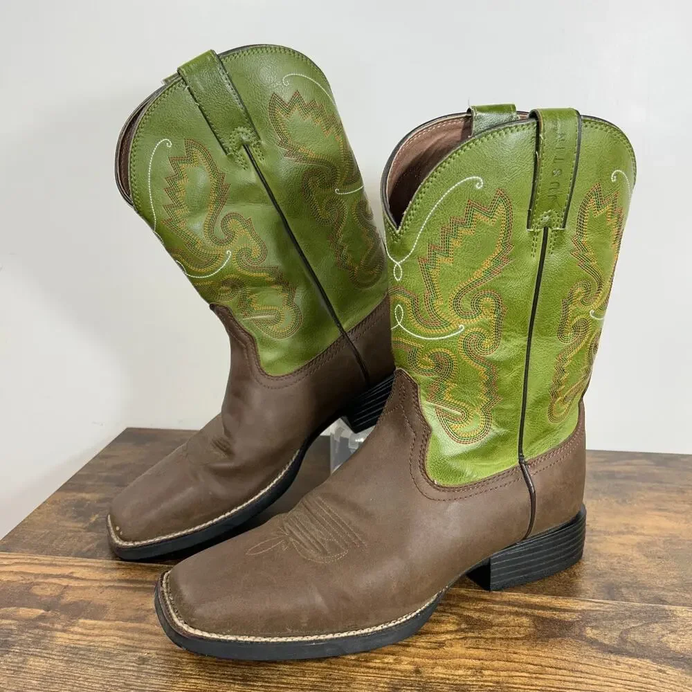Justin Men's 10.5 D Boots Square Toe Hinton Green Farm & Ranch Western Cushioned